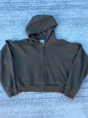 Aritzia Tna Cozy Fleece Boyfriend Zip Hoodie Crop Khaki Brown XS